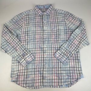 Tommy Bahama Mens Size L 100% Linen Long Sleeve Button Up Shirt Floral Plaid